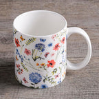 Maison d' Hermine Coffee Mug with Handles Tea Cups (12 Ounce, Pack of 1) | Fine Bone China Coffee Mugs for Hot Beverages Cappuccino Latte Home Restaurant Spring Summer -Just Floral - Blues 'N Redz