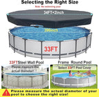 33 Ft Pool Cover, with Automatic Drain Round Pool Cover, One-Piece Quick Installation and Removal Above Ground Pool Cover, Preventing Waterlogging, UV Protected Solar Swimming Pool Cover
