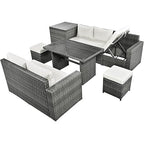 6-Piece Patio Furniture Set, L-Shaped Outdoor PE Wicker Rattan Sectional ConversationSet with Adjustable Seat, Storage Box, Removable Covers and Tempered Glass Top Table, for Backyard
