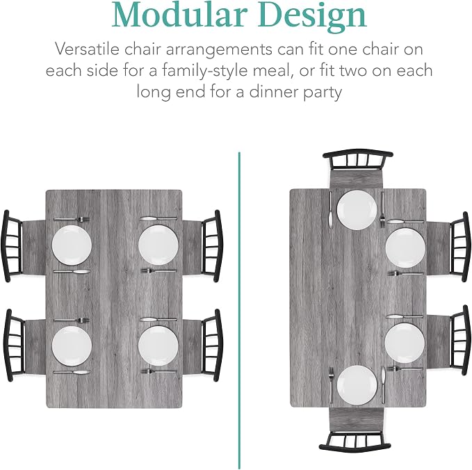 Best Choice Products 5-Piece Metal and Wood Indoor Modern Rectangular Dining Table Furniture Set for Kitchen, Dining Room, Dinette, Breakfast Nook w/ 4 Chairs - Gray