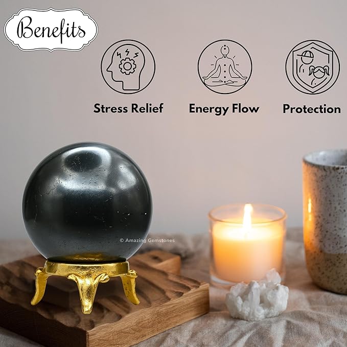 Amazing Gemstone Hematite Crystal Ball with Stand - 2 Inches Crystal Sphere Meditation Balls for Witchcraft and Decorative Balls