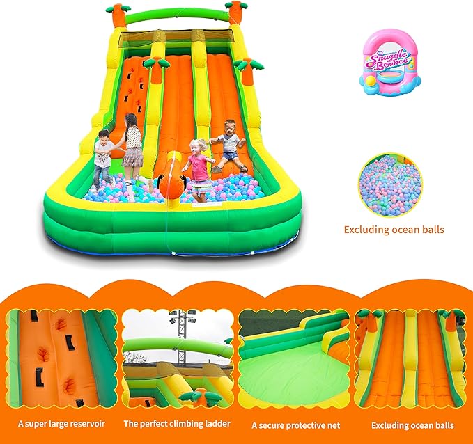 20FT Oxford Inflatable Water Slide Waterslides for Kids and Adults Rainforest Style Water Slide Bounce House and Swimming Pool Wet Dry Use Summer Fun Water Park for Outdoor-Including Blower