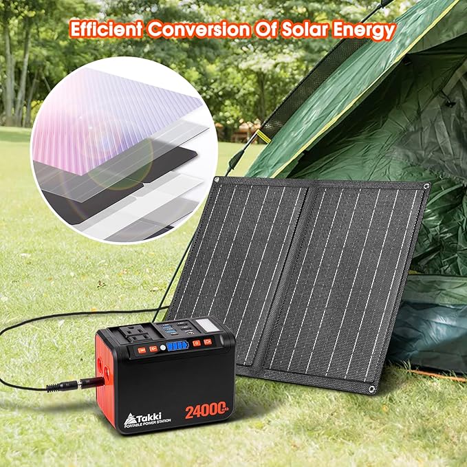 Takki 120W Peak Solar Generator Portable Power Station with 21W Panels, 88Wh Solar Charger Power Bank AC DC USB Ports for Camping Tent Laptop Outdoor Emergency