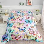 Datura home Kids Comforter Set Butterfly Printed Pattern Bedding Set with 1 Comforter and 2 Pillowcases for Girls Boys Bedroom All Season(Butterfly0 Queen)