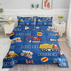 Kids Comforter Set Butterfly Printed Pattern Bedding Set with 1 Comforter and 2 Pillowcases for Girls Boys Bedroom All Season(Truck Queen)