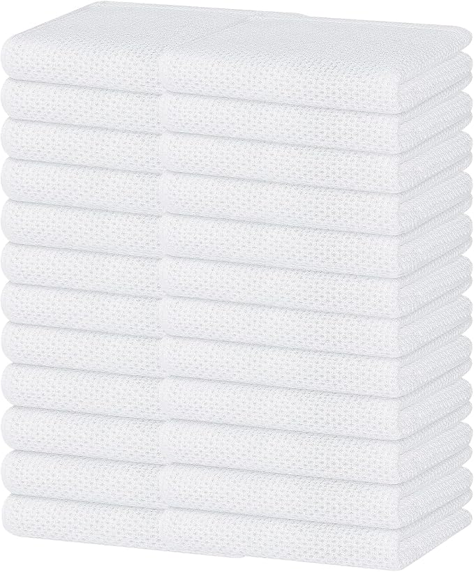 Homaxy 100% Cotton Waffle Weave Kitchen Dish Towels 24-Pack, White | 13 x 28 Inches, Ultra Soft Absorbent Dish Towels, Quick Drying Cleaning Towels
