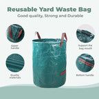 2x72Gallons+1x34Gallons (Free Gloves) Garden Leaf Bags,Reusable Heavy Duty Yard Waste Bag Set,Standable Design and Reinforced 4 Handles for Leaf,Grass,Debris,Camping Trash