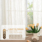 LAMIT Cream Linen Curtains 63 Inches Long for Living Room, Bronze Grommet Linen Drapes Light Filtering Sheer Window Curtains for Bedroom, Set of 2 Panels(38 x 63 Inch)