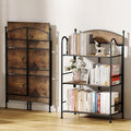 Folding Bookshelf No Assembly, 3 Shelf Black Folding Bookcase,Industrial Small Metal Corner Display Book Shelf with Storage Shelves for Bedroom,Living Room, Home Office Organization
