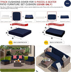 ClawsCover 7Pack Outdoor Patio Seat and Back Cushions Replacement Covers Fit for 3/5 Pieces 4-Seater Wicker Rattan Furniture Conversation Set Sectional Couch,Navy-Large (Include Cover Only)