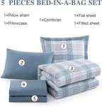Blue King Size Comforter, Dorm Plaid Light Blue King Bedding Set Homestead-style King Size Bed Set for Bedroom (Light Blue,King,102"*90")