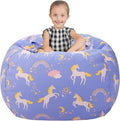 Aubliss Stuffed Animal Bean Bag Storage Chair (Light Blue Unicorn, X-Large (48''))