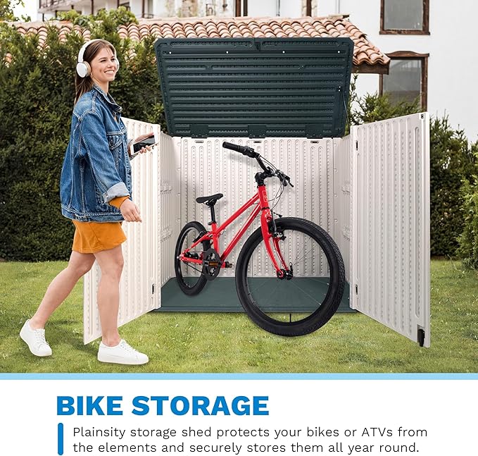 47 Cu ft Outdoor Storage Shed, Resin Outdoor Storage Box for Patio Yard Weatherproof Outdoor Storage Cabinet for Tools Pool Supplies - Lockable Deck Boxes Outdoor Waterproof(Creamy White)