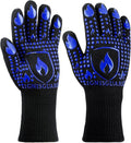 BBQ & Grill Gloves, Oven Gloves, 1472°F Silicone Oven Mitts Heat Resistant Grilling Gloves Fireproof Non-Slip for Barbecue Cooking Baking Smoking, 1-Pair (Blue, Medium)