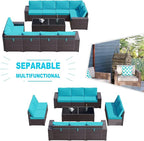 Kullavik 12PCS Outdoor Patio Furniture Set PE Wicker Rattan Sectional Sofa Patio Conversation Sets,Blue
