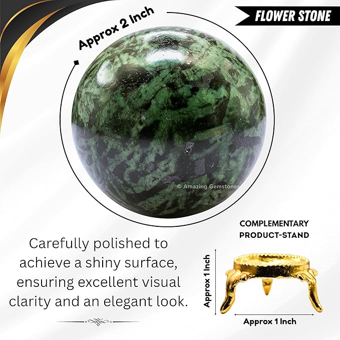 Amazing Gemstone Flower Stone Crystal Ball with Stand - 2 Inches Crystal Sphere Meditation Balls for Witchcraft and Decorative Balls