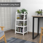 4 Tier Bamboo Bookshelf, Free Standing Ladder Shelf, Storage Shelf Rack for Bathroom, Kitchen, Living Room - White