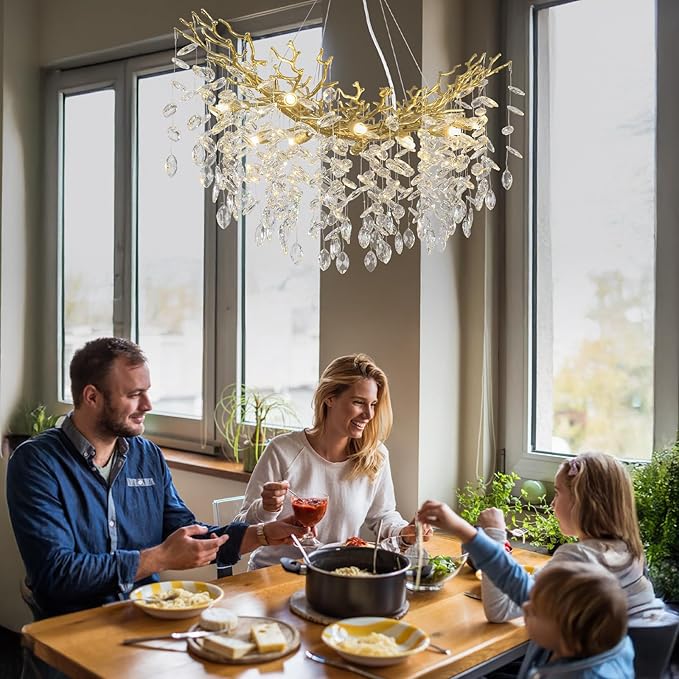 Modern Crystal Gold Chandelier, 36" Large Rectangular Oval Tree Branch Crystal Chandeliers for Dining Room,16-Light Flush Mount K9 Crystal Chandeliers, for Kitchen Island,Dining Room