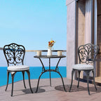 NUU GARDEN Bistro Set 3 Piece Outdoor All Weather Cast Aluminum Patio Bistro Set Patio Table and Chairs Set of 2 with Umbrella Hole and Gray Cushions for Backyard, Balcony, Lawn, Black