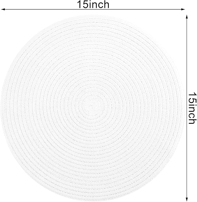SHACOS Round Braided Placemats Set of 4 Washable Round Table Mats for Dining Table 15 inch (White, 4)