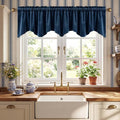 Navy Blue Valance for Windows Scalloped 52x18 Inch 1 Panel | Kitchen Valance Curtains for Small Windows, Classic Rod Pocket Window Drapes for Dining Room, Bathroom, Basement