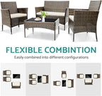 Patio Furniture, 4 Piece Conversation Set, Outdoor Wicker Rattan Table and Chairs, Sectional Sofa with Thick Cushion for Garden, Yard, or Porch, Brown