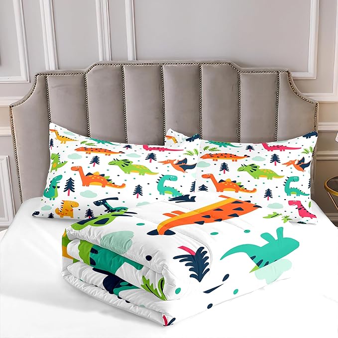 Dinosaurs Kids Comforter Bedding Set 3 PCS Super Soft Breathable Print Kids Bedding Sets for Boys Girls, Machine Washable Durable Comforter Set with Comforter and 2 Pillowcases (Twin, Dinosaur)