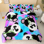 Panda Comforter Twin Size,Neon Panda Comforter Set for Kids Teens Girls Boys,3Pcs Bedding Set Printed Comforter with 2 Pillowcases,Down Alternative,Soft and Lightweight，Twin Size