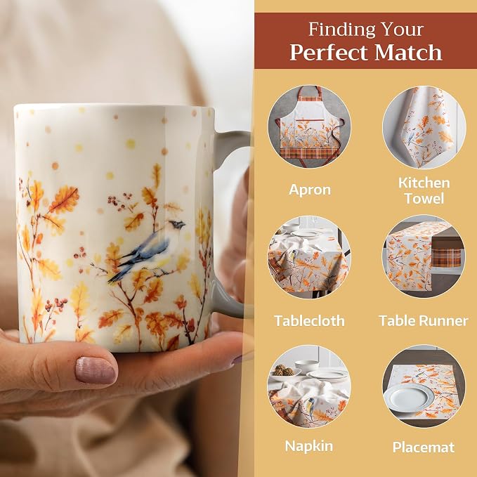 Maison d' Hermine Coffee Mug with Handles Tea Cups (12 Ounce, Pack of 1) | Fine Bone China Coffee Mugs for Hot Beverages Cappuccino Latte Home Restaurant Spring Summer -Oak Leaves - Jaya & Friends