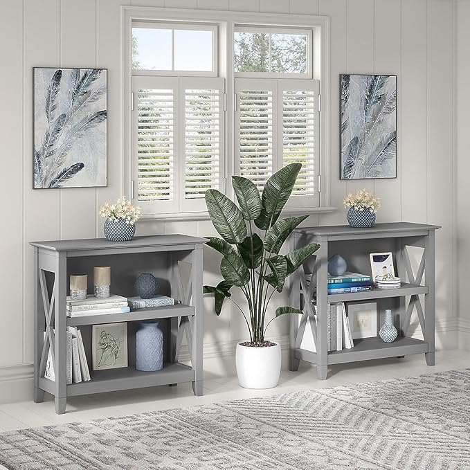 Bush Furniture Key West Small 2 Shelf Bookcase in Cape Cod Gray