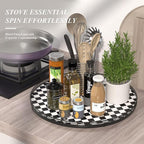 AMH 21-Inch Black and White Checkerboard Lazy Susan Decorative Tray | Smooth rotating oak tray with walnut finish for dining tables, kitchen counters, pantries and cabinet storage.