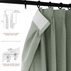 150 Inches Extra Wide Room Divider Draperies, Pinch Pleat Drapes, Absolutely Blackout Sliding Door Drapery, Total Privacy Ceiling Track Curtains, 150" W by 96" L, Fog Green (1 Panel)