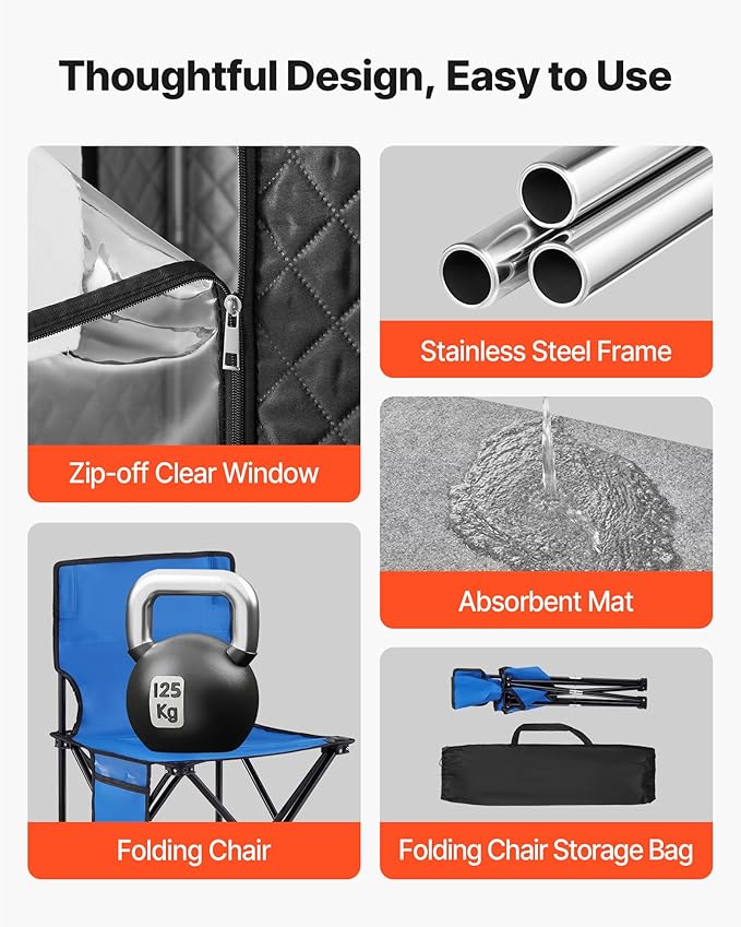 VEVOR Upgraded Portable Steam Sauna for Home, 1 Person Full Body Home Spa Tent with Steamer & 1 Foldable Chairs & Remote & Essential Oil Box,Heavy-Duty Stainless Steel Frame Sauna Box, (Black)