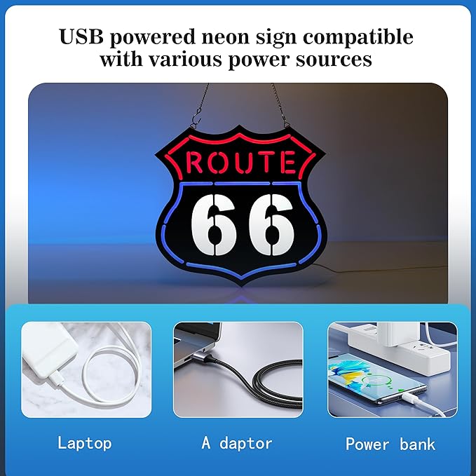 Ultrathin Route 66 Neon Sign Art Wall Lights for Bedroom Windows Glass Hotel Pub Cafe Wedding Birthday Party Gifts