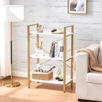 BEWISHOME 3 Tier Bookshelf, Modern Small Book Shelf for Small Spaces, White Gold Wooden Shelves for Bedroom Living Room and Home Office, 13.78" D x 24.12" W x 37.09" H, JCJ42M