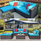 ClawsCover 9Pack Outdoor Seat and Back Cushions Replacement Covers Fit for 5 Pieces 4-Seater Wicker Rattan Patio Conversation Set Sectional Couch Furniture,Turquoise-Include Covers Only