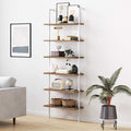 Nathan James Theo 6-Shelf Tall Bookcase, Wall Mount Bookshelf with Natural Wood Finish and Industrial Metal Frame, Rustic Oak/White