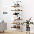Nathan James Theo 6-Shelf Tall Bookcase, Wall Mount Bookshelf with Natural Wood Finish and Industrial Metal Frame, Rustic Oak/White