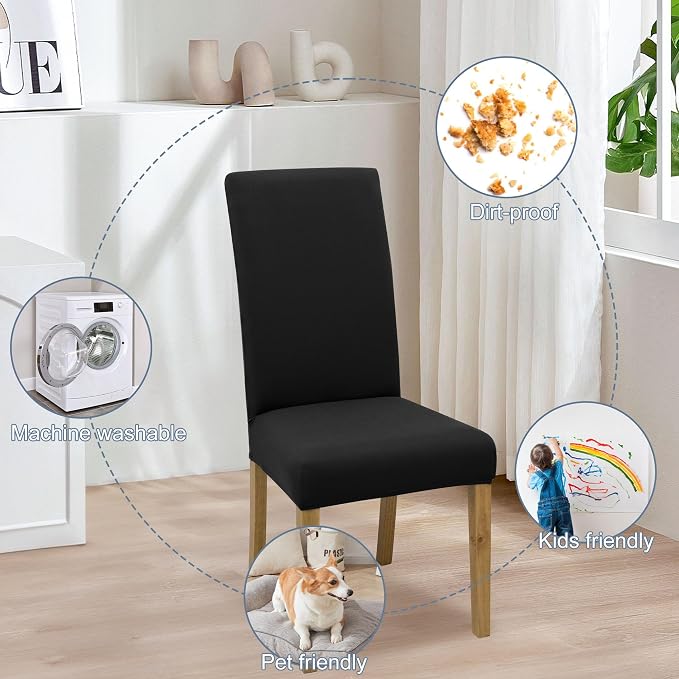 Dining Chair Covers, Stretch Seat Covers, Washable Furniture Protector | Washable, Stretch Fit, Soft, Non Slip, Dining Chair Covers, Seat Protector, Furniture Protector
