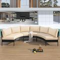 3-Piece Half Moon Patio Furniture Set with Cushions, All Weather Rattan Curved Outdoor Sofa Conversation Group Seatings for Balcony Front Porch Backyard Deck Lawn, Beige