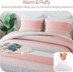 Andency Stripe Comforter Set Twin Size (66x90 Inch), 2 Pieces Pink Patchwork Striped Comforter, Soft Microfiber Down Alternative Comforter Bedding Set with Corner Loops