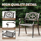 Cast Aluminum Patio Dining Set, Outdoor Bistro Set, 31.5"" Round Patio Table with Umbrella Hole, 2 Patio Chairs for Yard Porch Garden Balcony, Bronze 4
