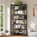 YITAHOME 7 Tier Corner Bookshelf Reversible Bookcase, Tall Bookshelf Display Rack Shelf with Metal Frame for Living Room, Bedroom, Home Office, Black