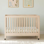 Babyletto Maki Full-Size 2-in-1 Portable Folding Crib with Toddler Bed Conversion Kit in Washed Natural, Greenguard Gold Certified