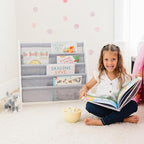 Wildkin Kids Canvas Sling Bookshelf for Boys and Girls, Wooden Design Features Four Fabric Shelves, Keep Bedrooms, Playrooms, and Classrooms Organized, Measures 25 x 24 x 11 Inches (White w/Gray)