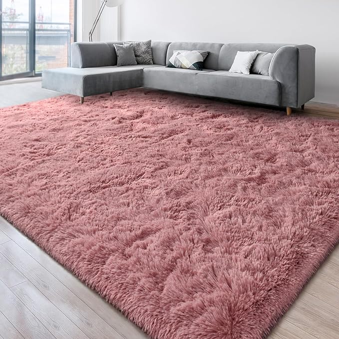 Super Soft Fluffy Shaggy Rugs for Living Room Bedroom, Fuzzy Plush Area Rugs for Girls Kids Room Nursery Home Decor, Furry Dorm Rug Cute Non-Slip Indoor Floor Carpet 5x8 Feet, Blush