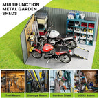 8x12 FT Outdoor Metal Storage Shed, Large Metal Storage Sheds with Sturdy Frame Structure, Garden Tool Shed with Lockable Door for Garden, Lawn, Backyard, Brown