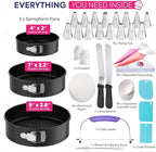 148PCs Cake Pan Set for Baking, 3 Non-Stick Springform Pan Set (4, 7, 9 Inches), Cake Decorating Kit, Piping Bags and Tips Set, Cake Leveler, Multi-functional Leak-Proof CheeseCake Pan (148)