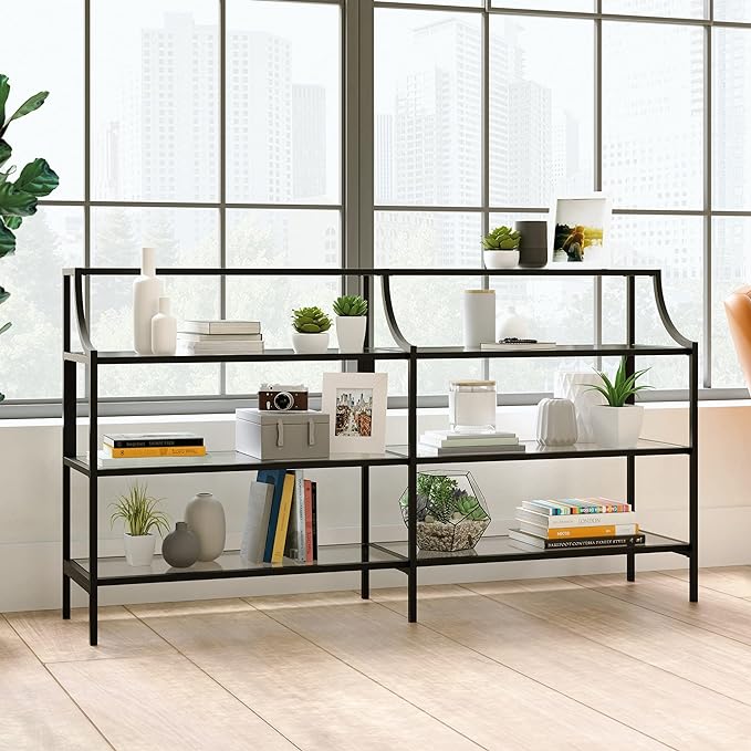 Sauder Harvey Park Bookcase/Book Shelf and Console Table, Black Finish