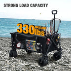 REDCAMP 49" L Extended Collapsible Beach Fishing Cart with Rod Holders, 330LBS Heavy Duty Extra Large Folding Utility Garden Cart with Tailgate and Big All-Terrain Wheels for Grocery, Sport, Fishing